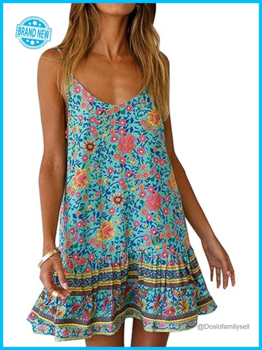 Boho Floral Print Summer Sleeveless Mini Dress with Pockets